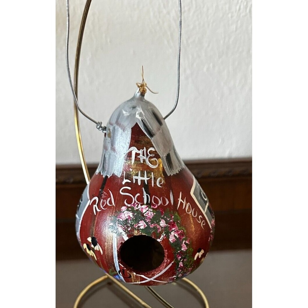 Vintage Hand Painted Gourd The Little Red School House Folk Art Primitive Art